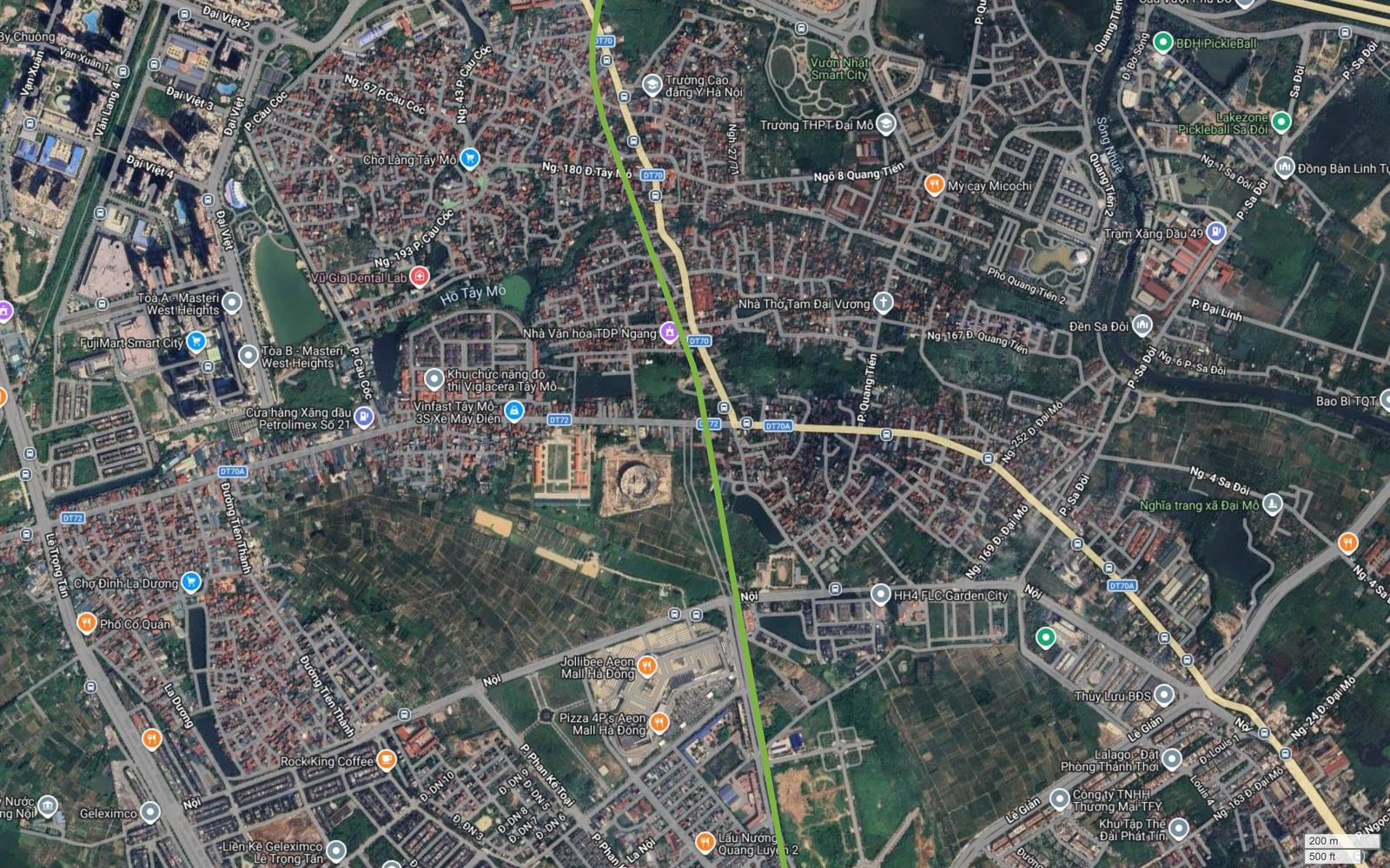 Đoạn tuyến metro số 11 Hà Nội qua Đại Mỗ với đường 70A và khu vực Aeon Mall, cự ly ga giãn rộng